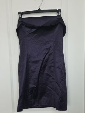 Aritzia Strapless Satin Dress in Plum